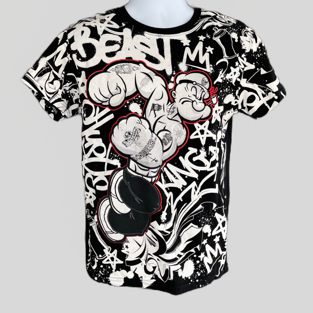 Popeye T Shirt Black Graffiti Graphic Short Sleeve M Men’s Medium Ex Cond